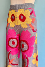 Magenta and Grey Floral Knit Pants