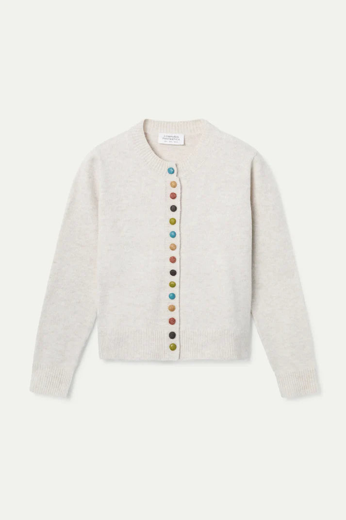 Ivory Cardigan Sweater with Multicolored Buttons by Compania Fantastica