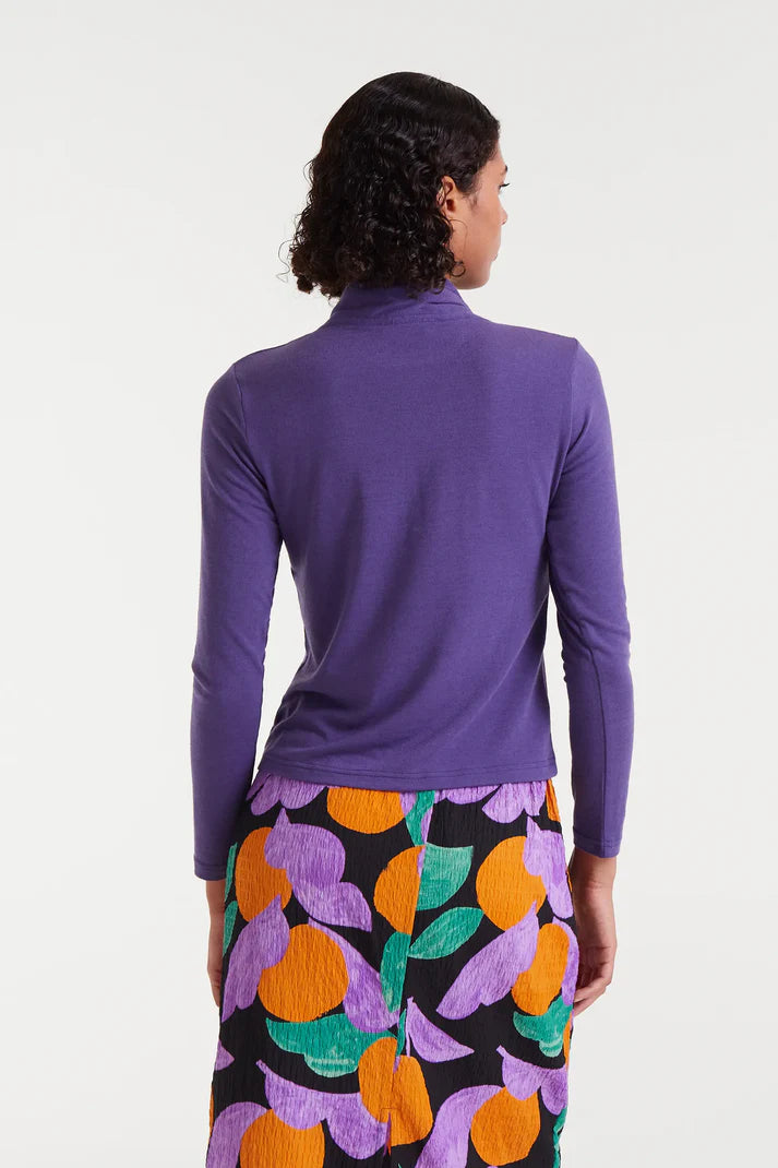 Purple Long Sleeve Tie Neck Jersey Top by Compania Fantastica