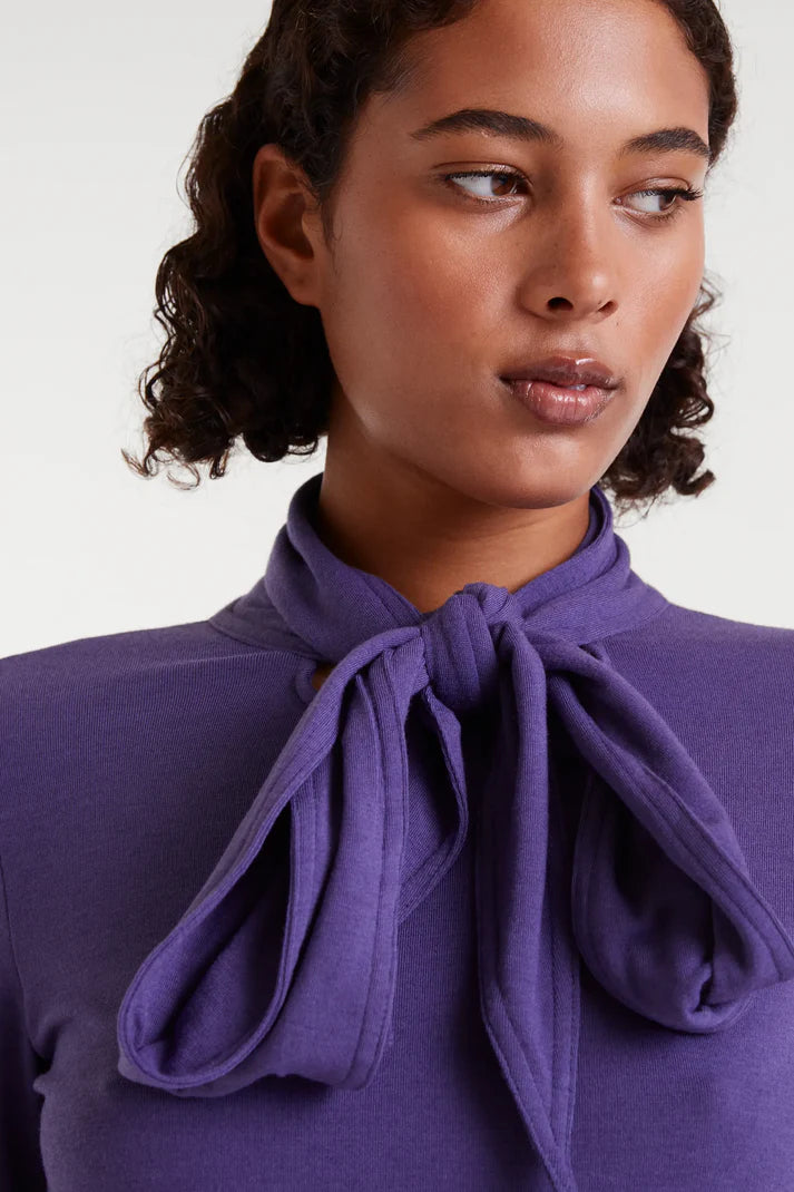 Purple Long Sleeve Tie Neck Jersey Top by Compania Fantastica