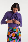 Purple Long Sleeve Tie Neck Jersey Top by Compania Fantastica