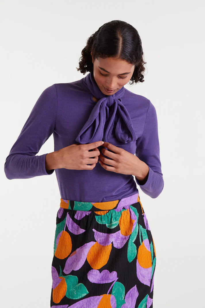 Purple Long Sleeve Tie Neck Jersey Top by Compania Fantastica
