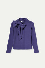 Purple Long Sleeve Tie Neck Jersey Top by Compania Fantastica