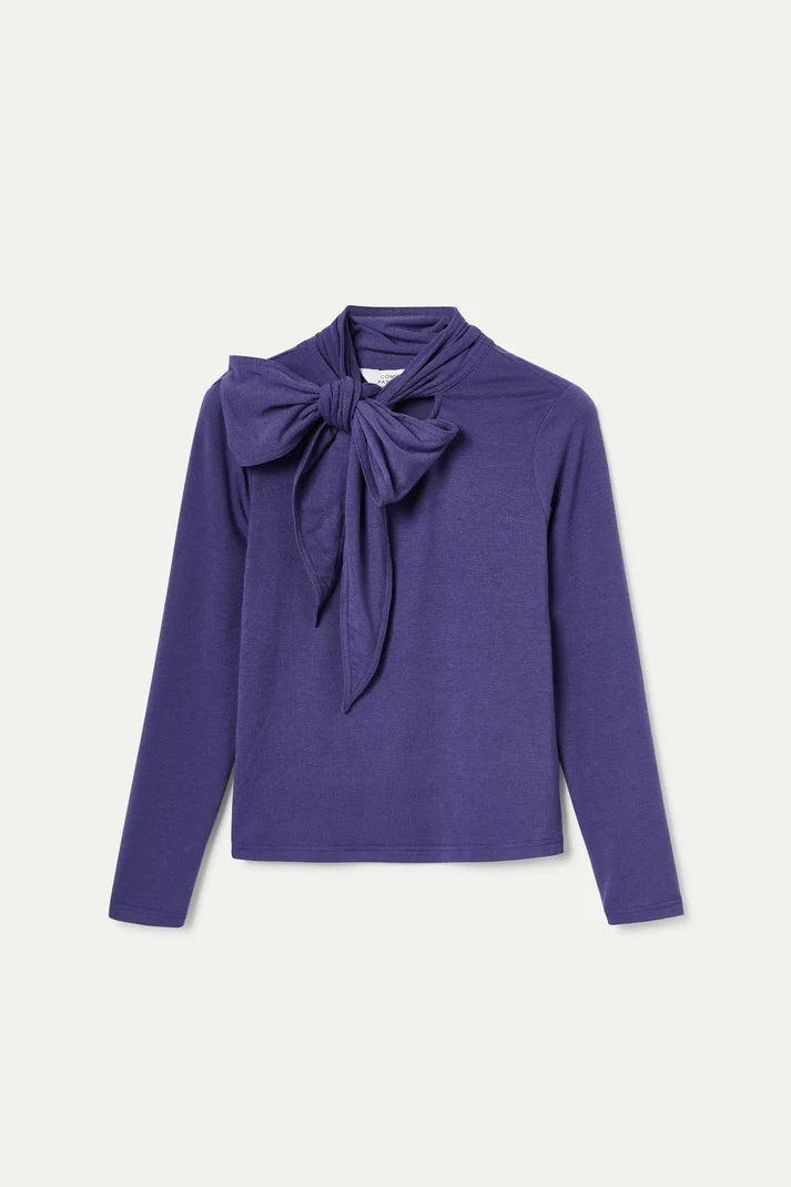 Purple Long Sleeve Tie Neck Jersey Top by Compania Fantastica