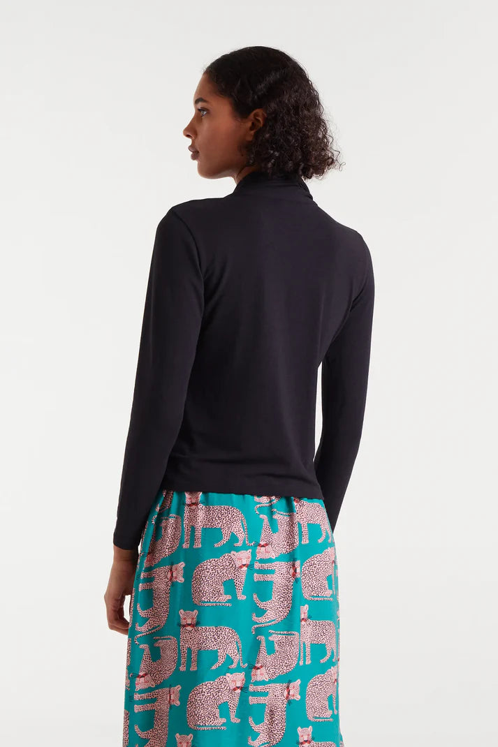 Black Long Sleeve Tie Neck Jersey Top by Compania Fantastica