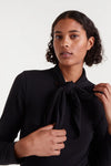 Black Long Sleeve Tie Neck Jersey Top by Compania Fantastica