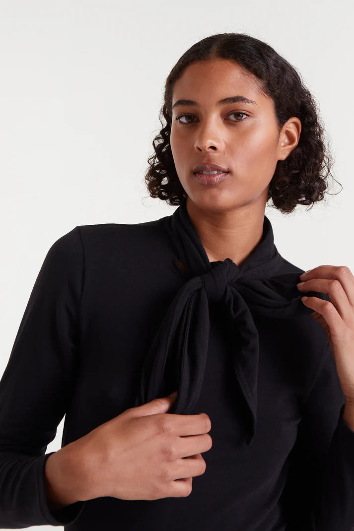 Black Long Sleeve Tie Neck Jersey Top by Compania Fantastica