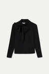 Black Long Sleeve Tie Neck Jersey Top by Compania Fantastica