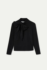Black Long Sleeve Tie Neck Jersey Top by Compania Fantastica