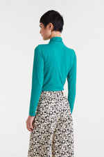 Teal Green Long Sleeve Tie Neck Jersey Top by Compania Fantastica