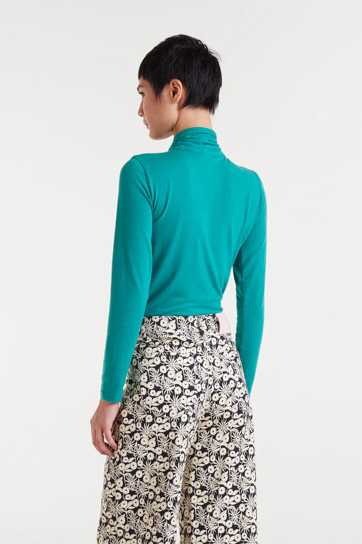 Teal Green Long Sleeve Tie Neck Jersey Top by Compania Fantastica