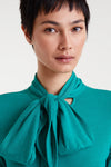 Teal Green Long Sleeve Tie Neck Jersey Top by Compania Fantastica