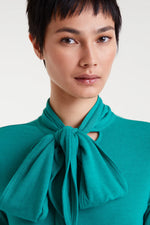 Teal Green Long Sleeve Tie Neck Jersey Top by Compania Fantastica