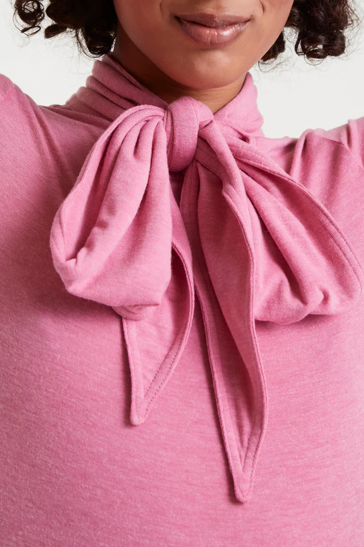 Pink Long Sleeve Tie Neck Jersey Top by Compania Fantastica