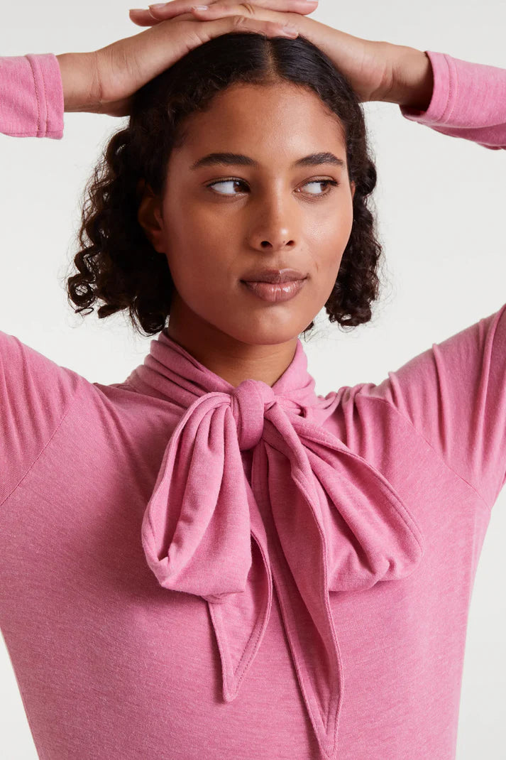 Pink Long Sleeve Tie Neck Jersey Top by Compania Fantastica
