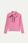 Pink Long Sleeve Tie Neck Jersey Top by Compania Fantastica