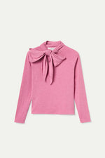Pink Long Sleeve Tie Neck Jersey Top by Compania Fantastica