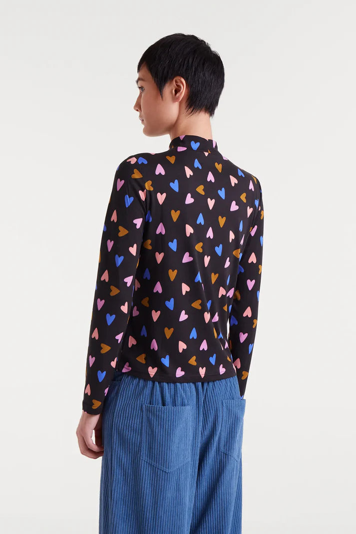 Long Sleeve Heart Jersey Top in Black by Compania Fantastica