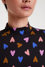 Long Sleeve Heart Jersey Top in Black by Compania Fantastica