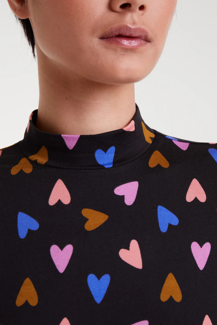 Long Sleeve Heart Jersey Top in Black by Compania Fantastica