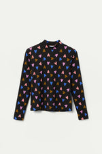 Long Sleeve Heart Jersey Top in Black by Compania Fantastica