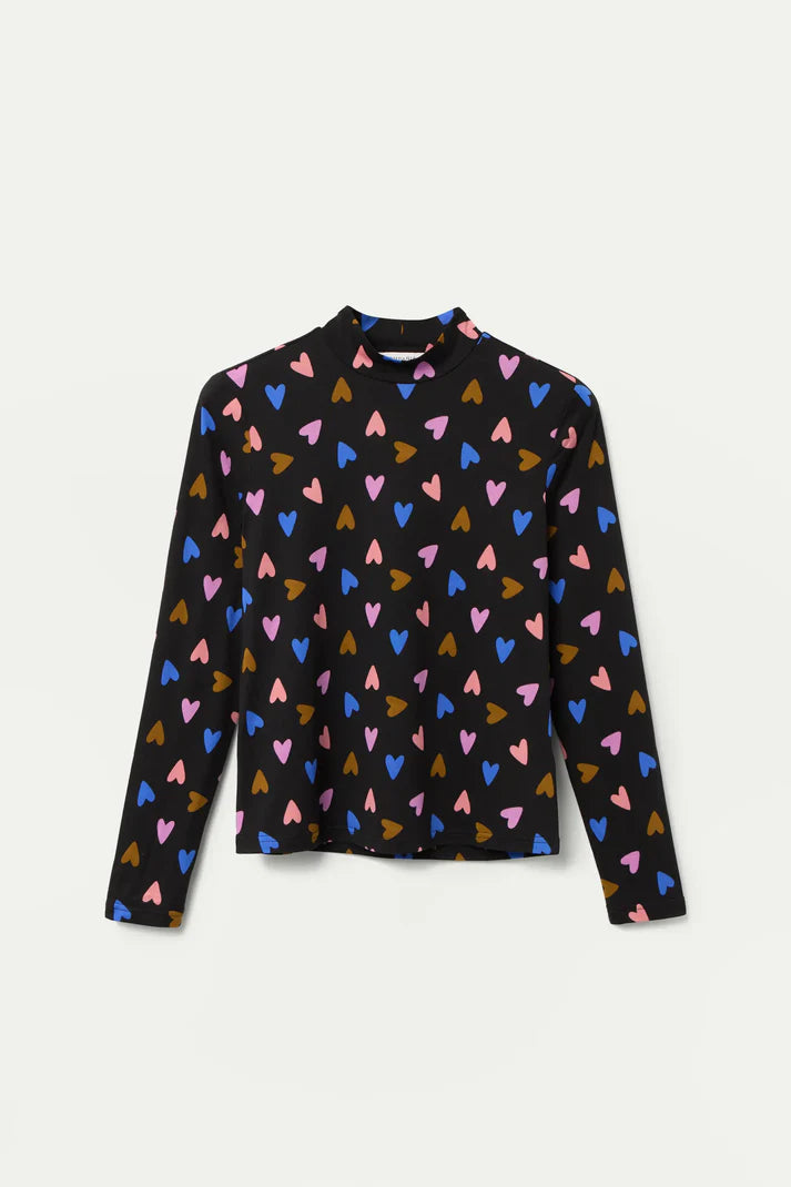 Long Sleeve Heart Jersey Top in Black by Compania Fantastica