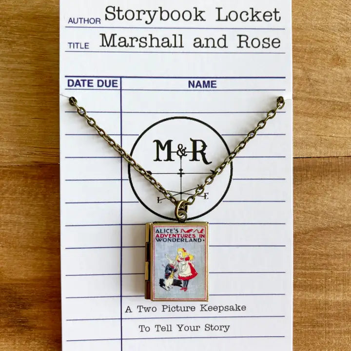 Grey Alice in Wonderland Book Locket Necklace by Marshall and Rose