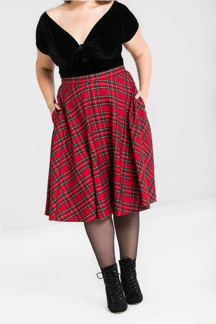 Red Plaid Irvine Circle Skirt by Hell Bunny