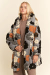 Grey Hoodie Jacket with Fluffy Flowers