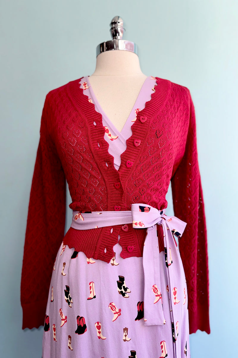 Red Heart Scalloped Edge Cardigan Sweater by Voodoo Vixen