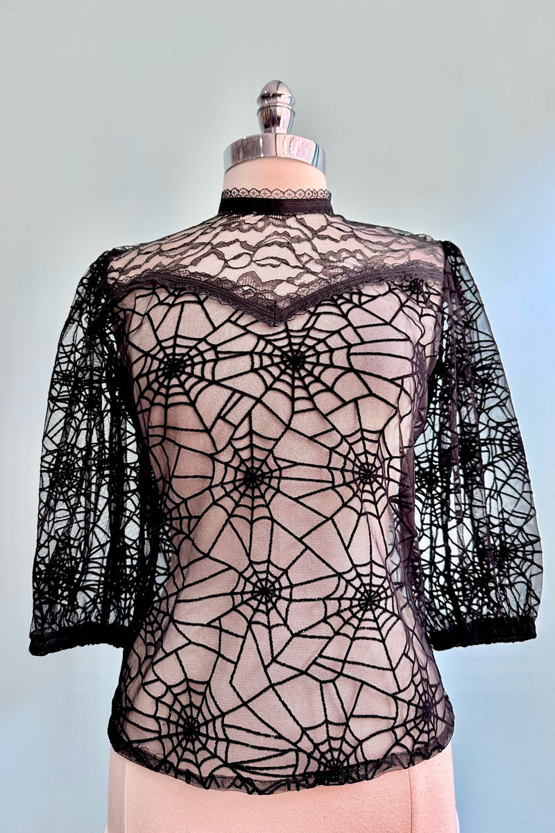 Black Lace Spiderweb Mourning Top by Ains and Elke