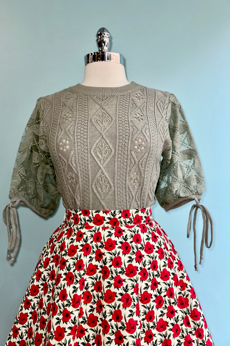 Sage Eyelet and Embroidered Sweater