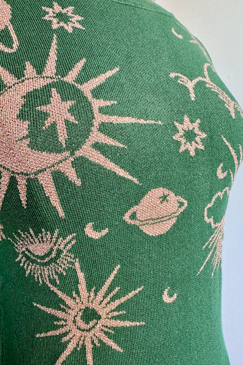 Green and Gold Celestial Pullover Sweater