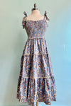 Denim Blue Smocked Floral Midi Dress