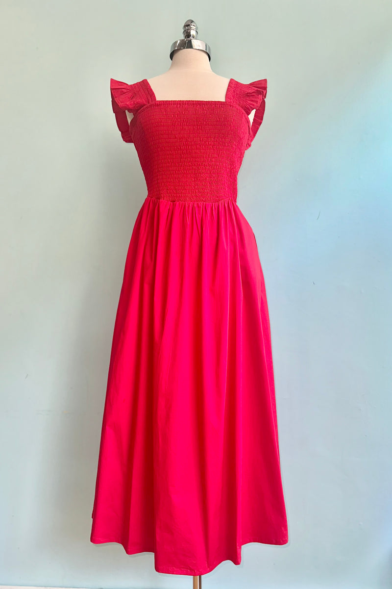 red smocked dress Red Smocked Xemeni Midi Dress by Timeless London – Modern Millie