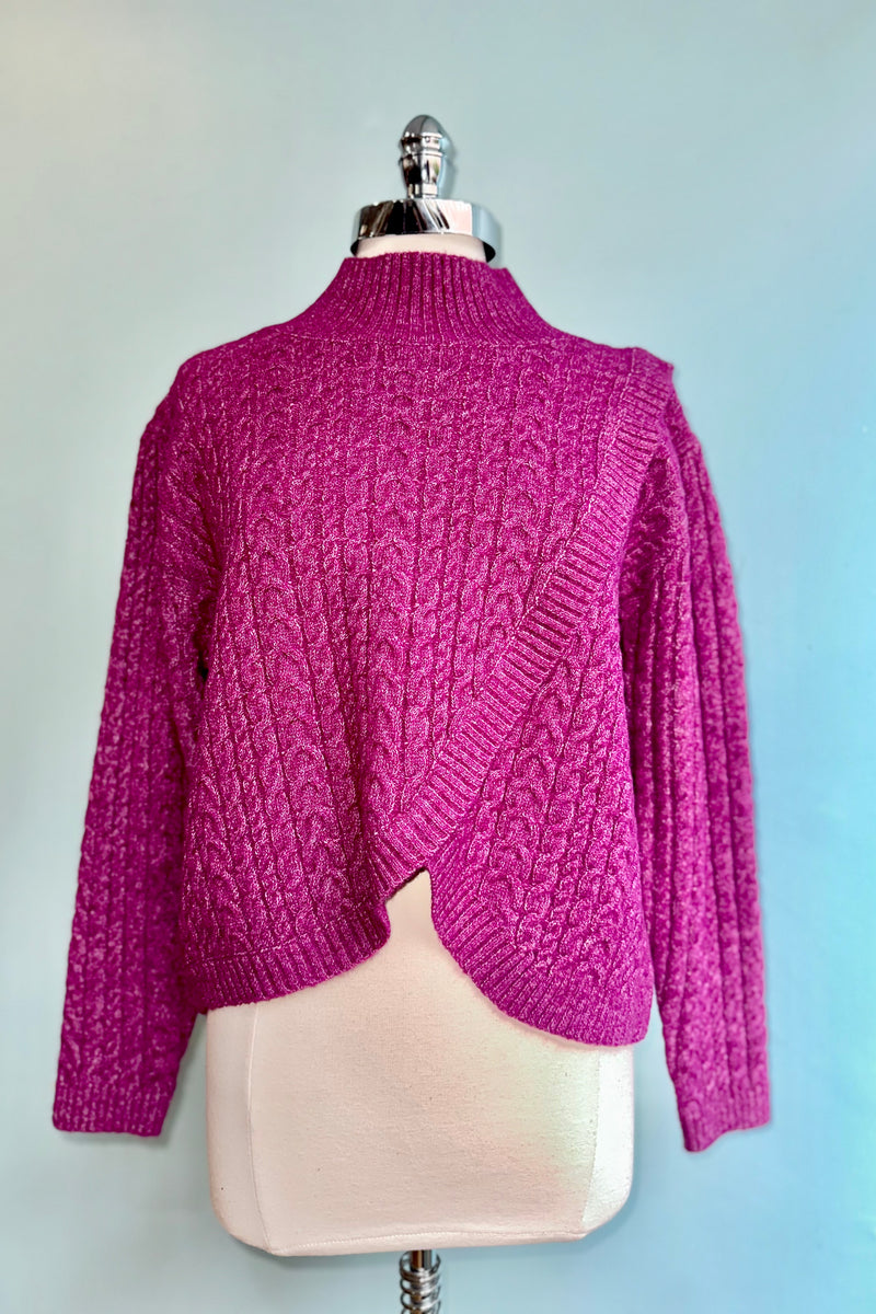 Magenta Mock Neck Criss Cross Front Sweater by Molly Bracken