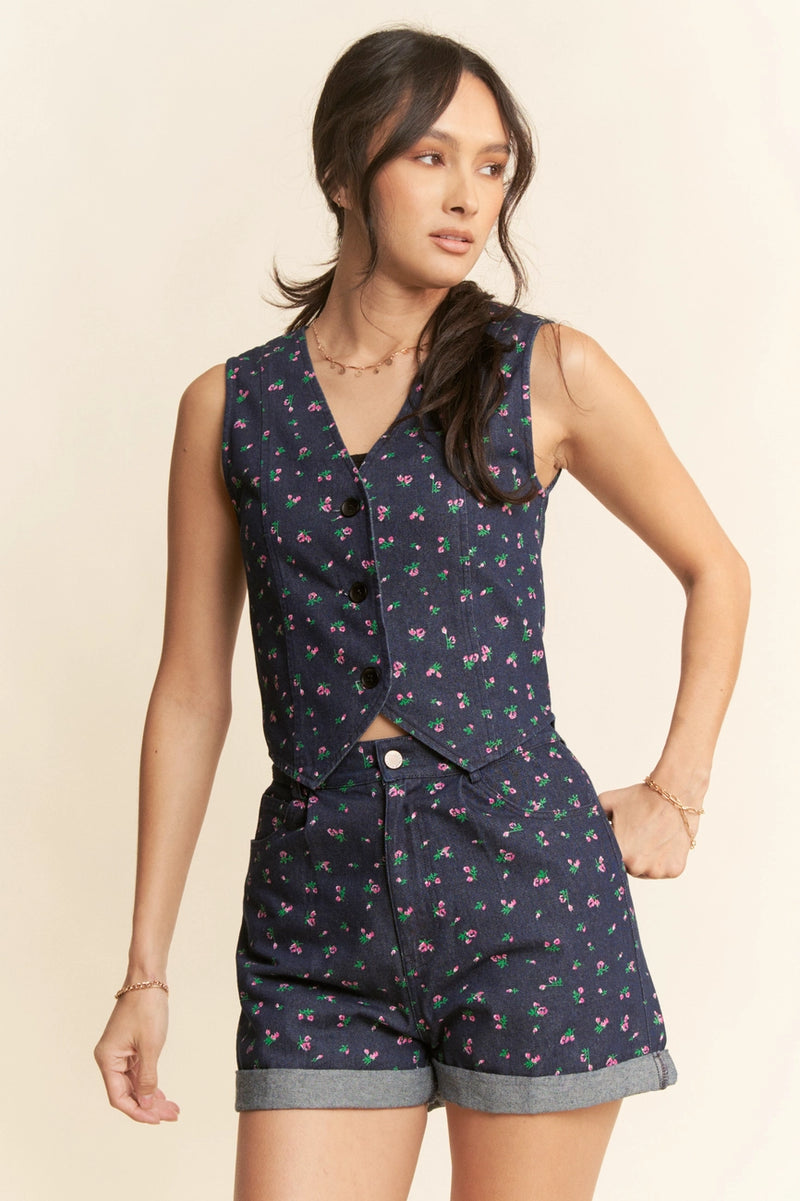 Denim and Floral Shorts