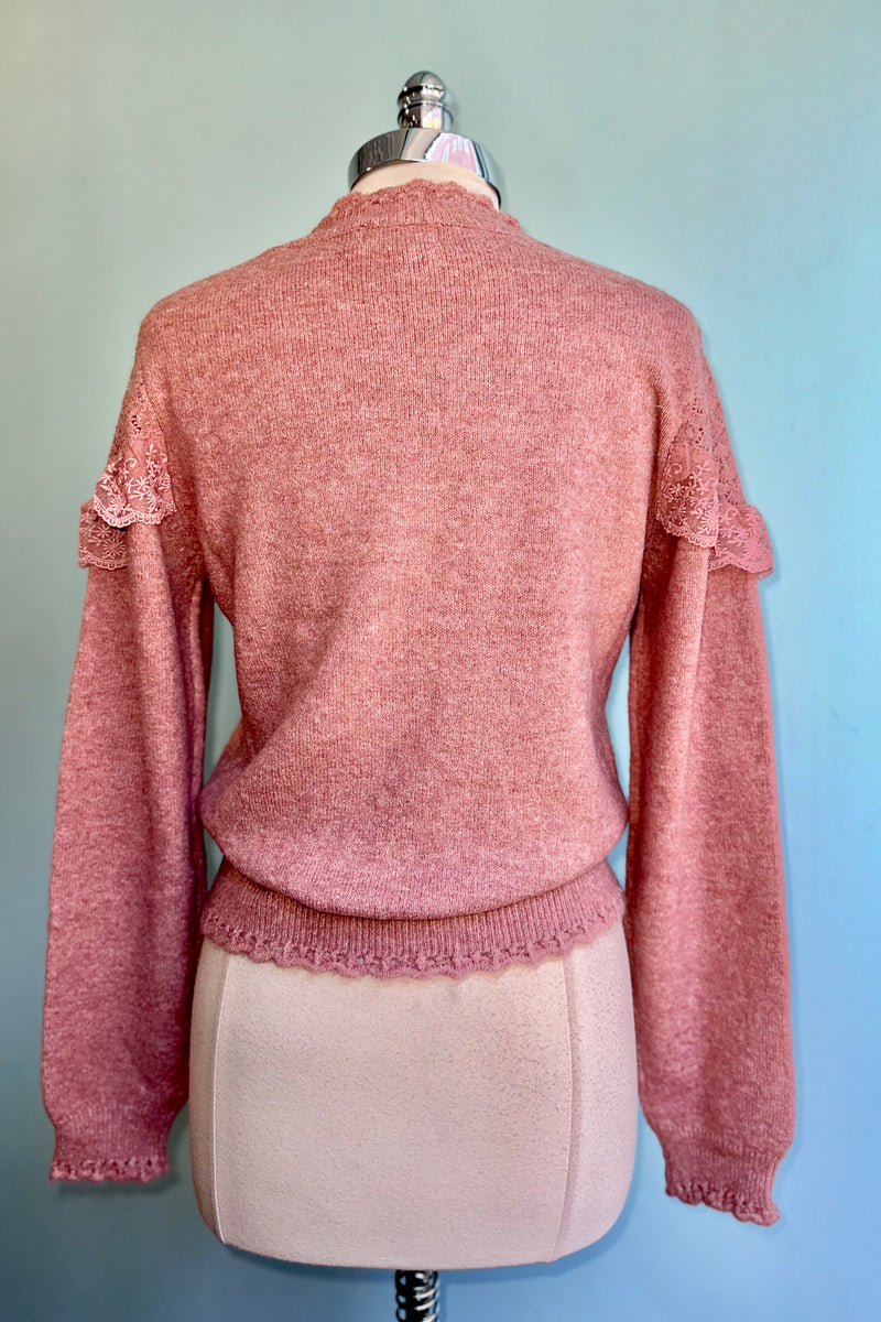 Pink Ruffled Pointelle Sweater by Molly Bracken