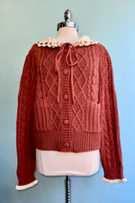 Contrast Crochet Collar Cardigan in Terracotta