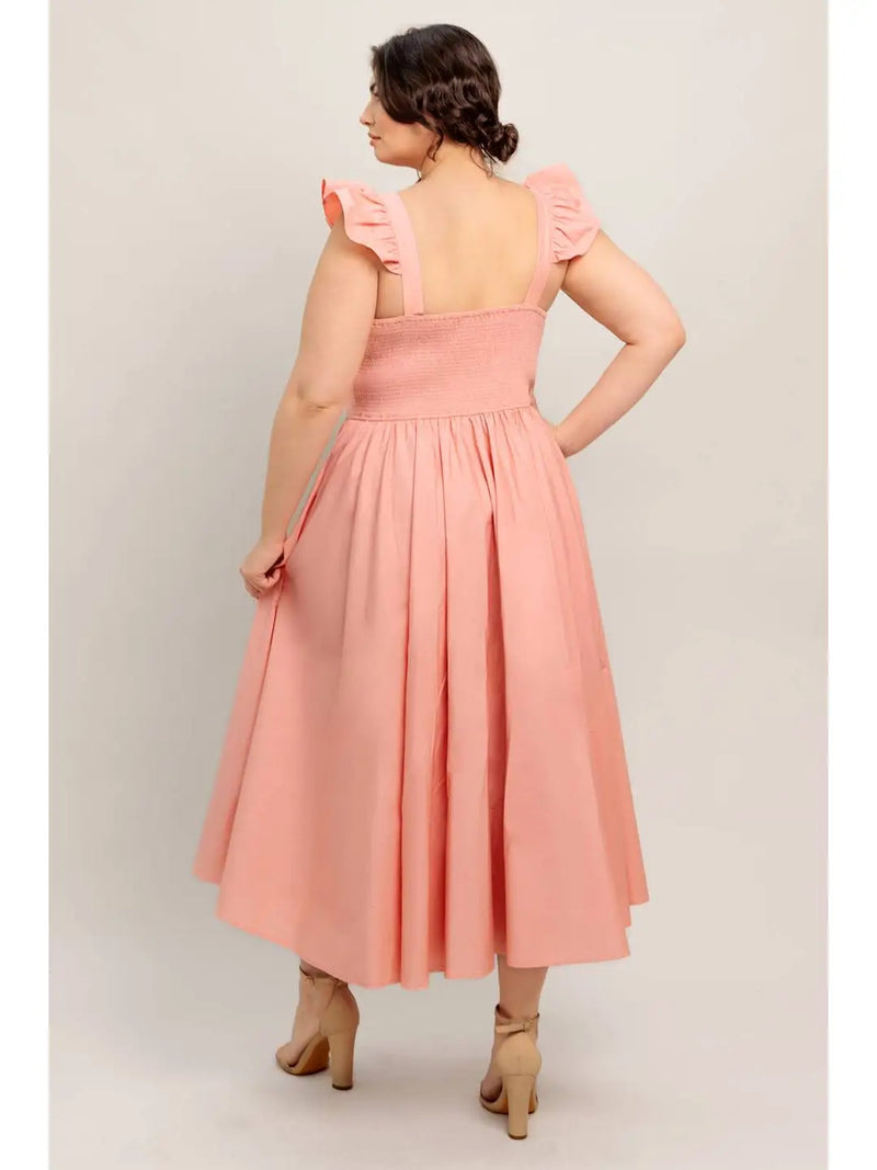 Pink Flutter Sleeve Midi Dress Small