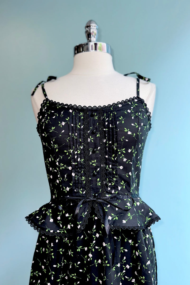Black Ditsy Floral Tie-Shoulder Maxi Dress
