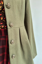 Olive Green 60's Pleated Coat by Voodoo Vixen