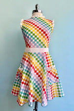 Rainbow Checks Sleeveless Ruffle Dress