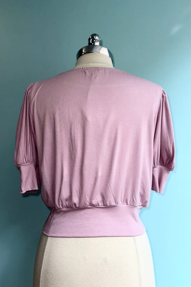 Mauve Soft Puff Sleeve Crop Top