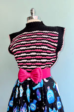 Black and Pink Contrast Stitch Sweater Vest