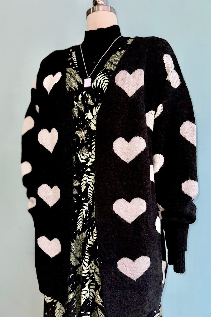 Black and White Heart Open Cardigan