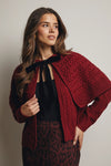 Cable Knit Capelet Cardigan with Velvet Bow in Burgundy