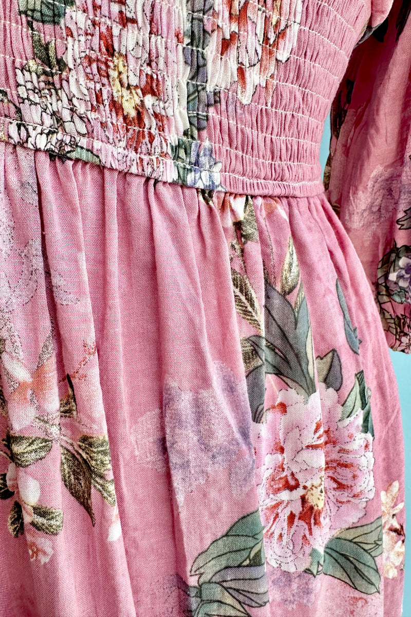 Pink Garden Floral Smocked Maxi Dress