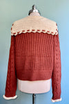Contrast Crochet Collar Cardigan in Terracotta