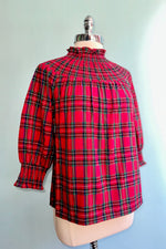 Red Plaid Smocked Verity Top